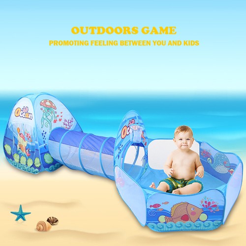Kids 3 In 1 Play Tent Crawl Tunnel Pop Up Playhouse Ball Pit Folding Play Tent - Picture 22 of 31