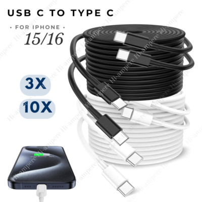 3/10X Type USB-C to USB C Cable PD Fast Charge For iPhone 15 16 Pro Max iPad Lot