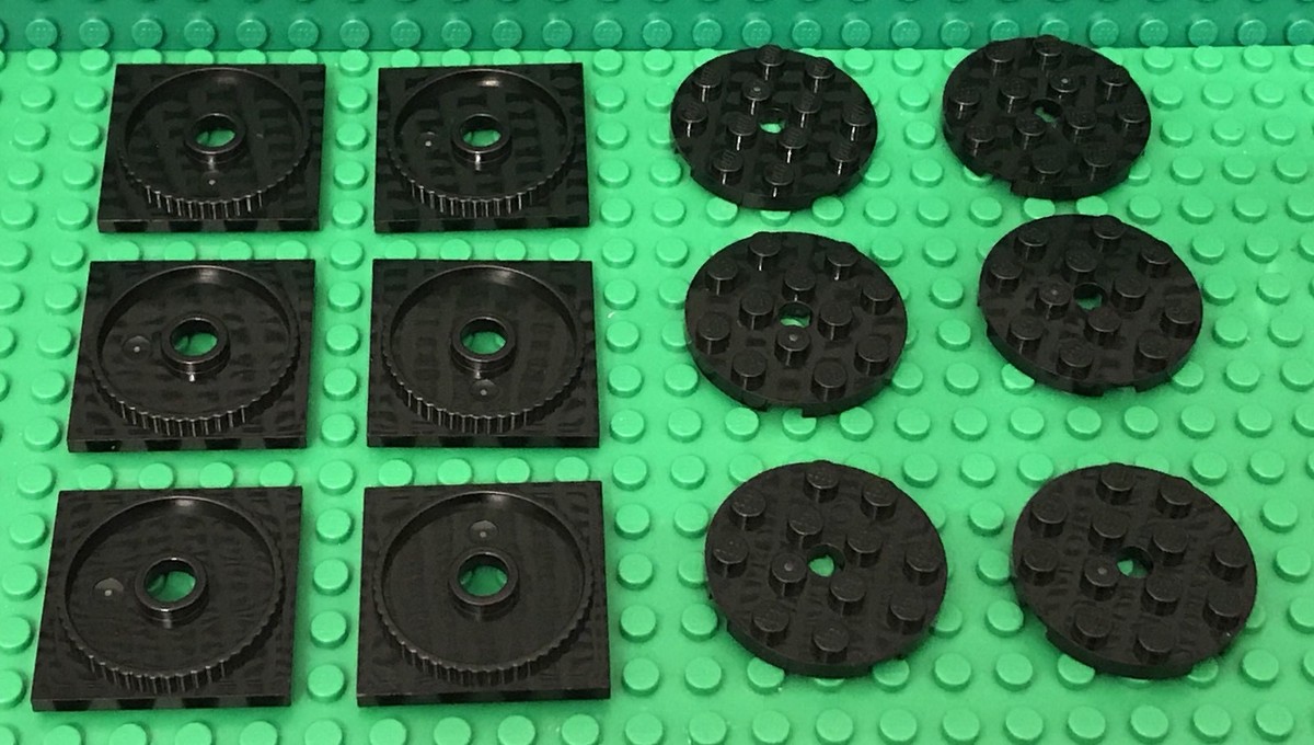 Lego 6 Black Turntable Flat Base 4x4 With Round Plate With Hole