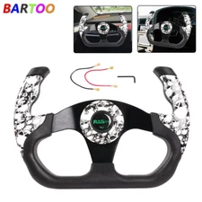 13" Universal U Shape Flat Drift Racing Steering Wheel + 6 Holes Horn Button