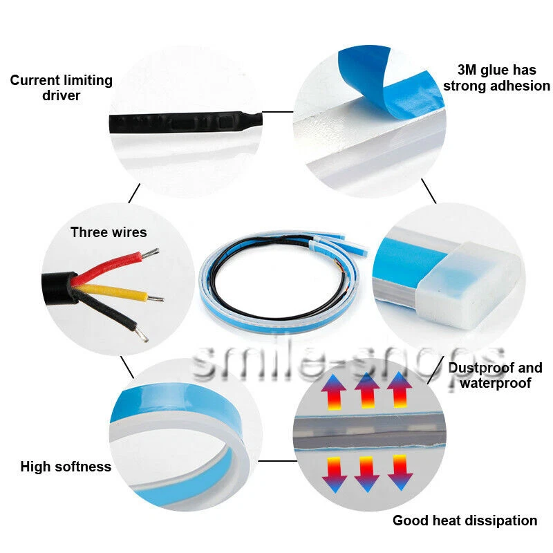 Red＆Amber 60CM Switchback Car DRL LED Light Strip Sequential Flowing Turn Signal - Image 4 of 4