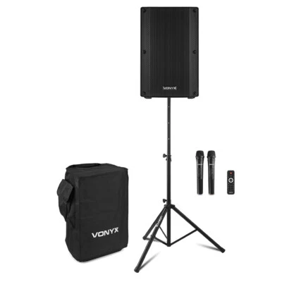 Vonyx VSA700 1000W Portable PA Speaker System with Micophones, Stand and Case