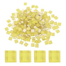 300Pcs Glass Mosaic Tiles, Square Crystal Mosaic(0.4 x 0.4 Inch, Yellow)