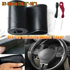 Black Leather Car Steering Wheel Cover Diy Universal Fit 37-38cm 14 Inches