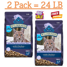 24 LB/ 2 Pack -Blue Buffalo Wilderness Adult Dry Cat Food - Grain Free, Chicken 2.92 per pound