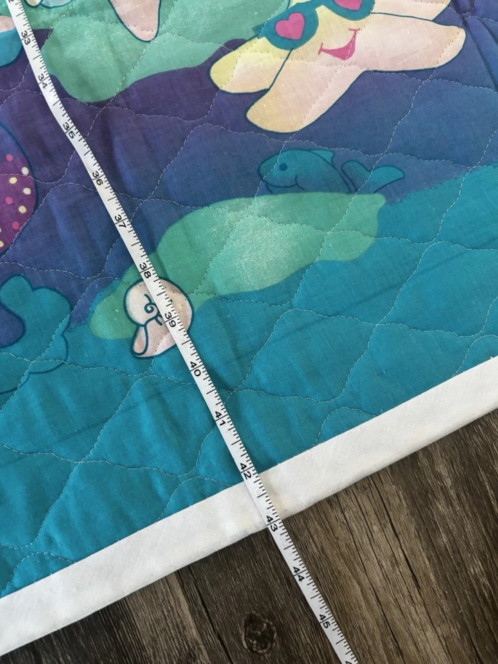 Manta colcha vintage años 90 bebé niño pez marino pulpo azul verde azulado púrpura Foto 4 de 4