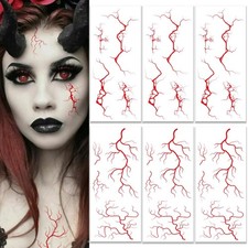6 Sheets Halloween Face Tattoos Blood Vessels Streaks Tattoo Stickers for Vam...