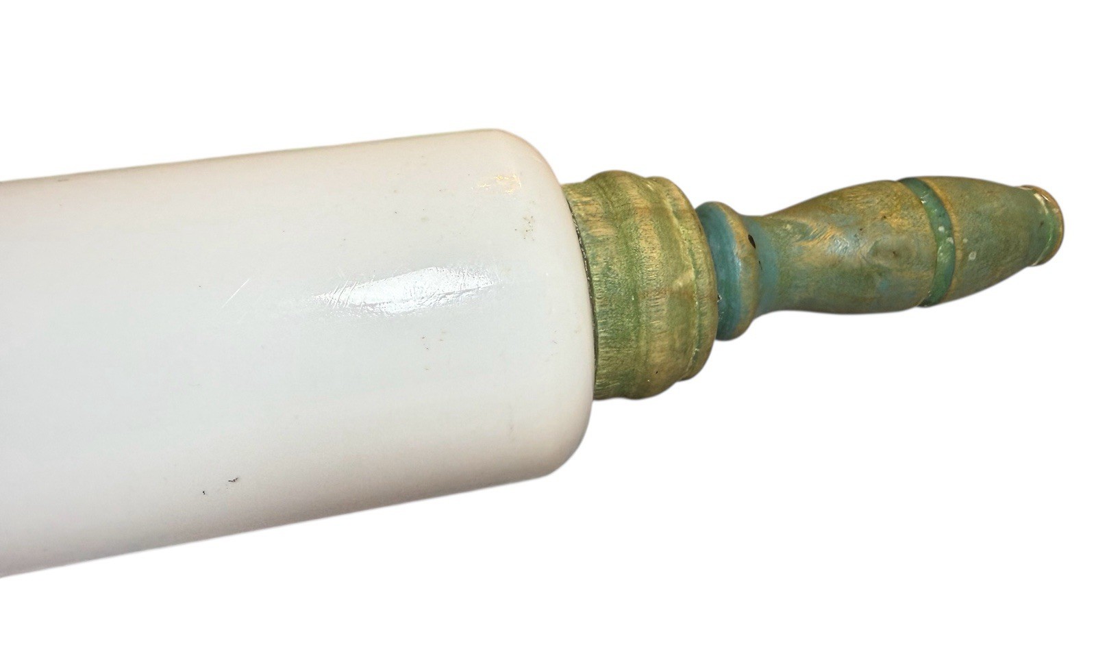 Antique Imperial Milkglass Rolling Pin With Green Painted Wooden Handles 1920s
