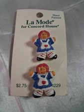 Raggedy Ann Rag Doll Buttons Set Of 2 NEW On Card La Mode Concord House
