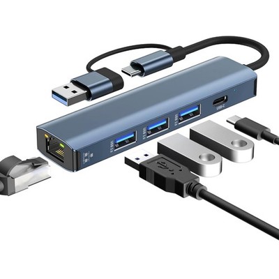 USB-C LAN Adapter Gigabit Ethernet Hub 5-in-1 USB 3.0 Netzwerkkarte Laptop PC