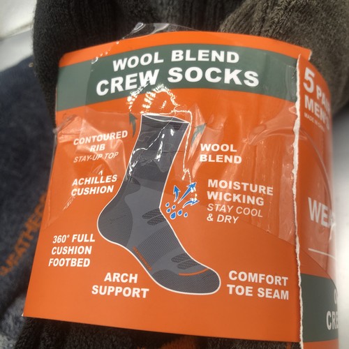 5 Pairs Weatherproof Vintage Outdoor Crew Socks. Size 6-12 Wool Blend Open Pkg - Picture 3 of 6