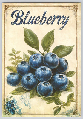 Blueberry Blueberries Leaves Fruit Rustic Look New 2026 Image Card 4''x6''