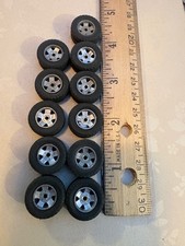 11 DOUBLE PRESS-ON 5 SP ALUMINUM WHEELS  TIRES SLOT CAR DIECAST MODEL BuzCo 12
