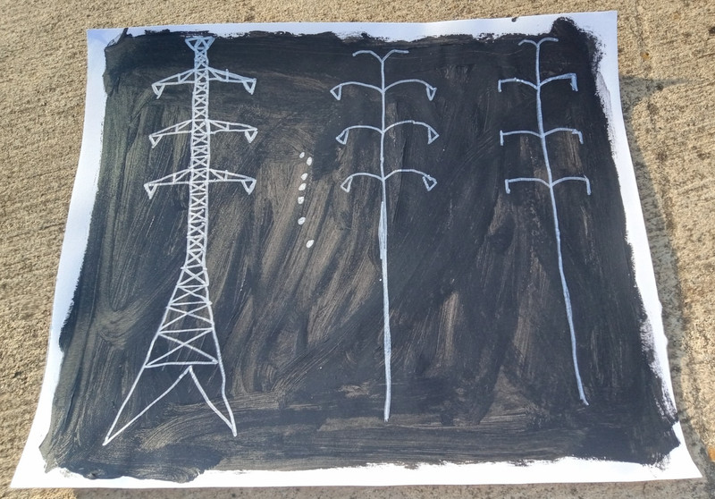 Original 14 by 17-inch Abstract Mixed Media Painting Power Lines along the Road