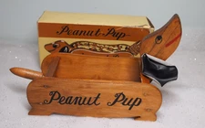 Vtg Peanut Pup Dachshund wood Snack Hound peanut dish Japan 60's