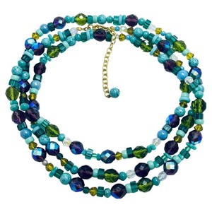 Authentic JOAN RIVERS signed gold plated blue crystals and glass beaded designer necklace
