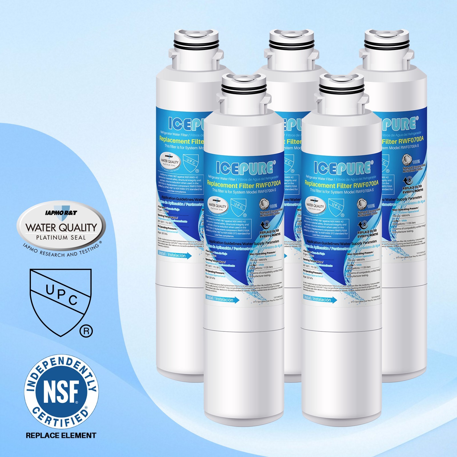 Fit For Samsung DA29-00020B RF28JBEDBSR/AA RF28K9070SG/AA Water Filter 5 Pack