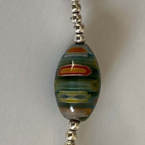 Millefiori Glass Beaded Necklace Silver tone Small Beads Adjustable Colorful - Picture 5 of 23