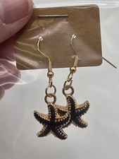 Dark Blue Starfish Dangle Earrings Beach Ocean Sea Lover