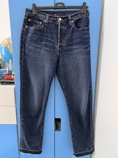 Image of Levi's 501 Cropped High Rise Straight Leg Women's Jeans W29 L30 Dark Blue