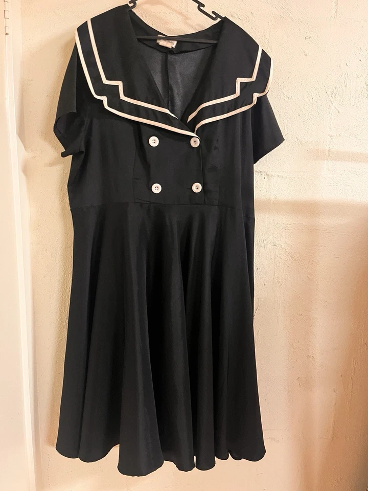 Vestido Chic Star 22 Negro Ajuste Acampanado Años 50 Falda Completa Rockabilly Marinero Danza Giro Foto 2 de 4