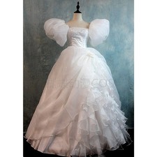 Vintage White Ball Wedding Dresses Puff Sleeves Tulle Princess Bridal Gowns