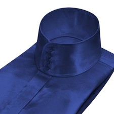 Men's Mandarin High Band Collar Navy Blue Satin Covered Placket Gala Event Shirt