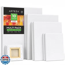ARTEZA Stretched Canvas Multipack of 10 – 4x4, 5x7, 8x10, 9x12, 11x14 Inch Bl