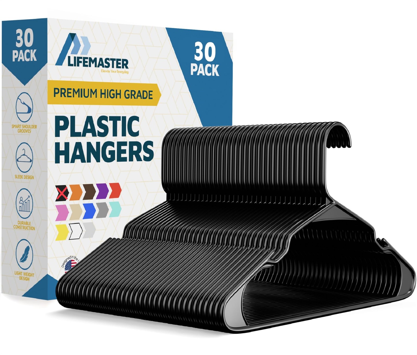 Plastic Clothes Hanger Set - 30 Pieces Versatile, Lightweight, Space-Saving, ...
