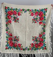 Vintage Floral Wool Scarf with Tassels, Baba Shawl. gift