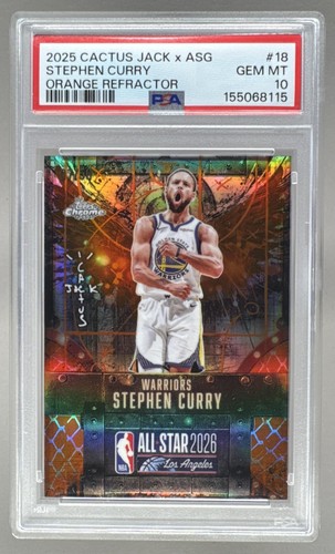 Stephen Curry 2025 Topps Chrome Cactus Jack All-Star #18 Orange 7/50 PSA 10