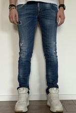 Dsquared2 jeans slim uomo taglia 46 blu strappato dritto, stonewashed 380€