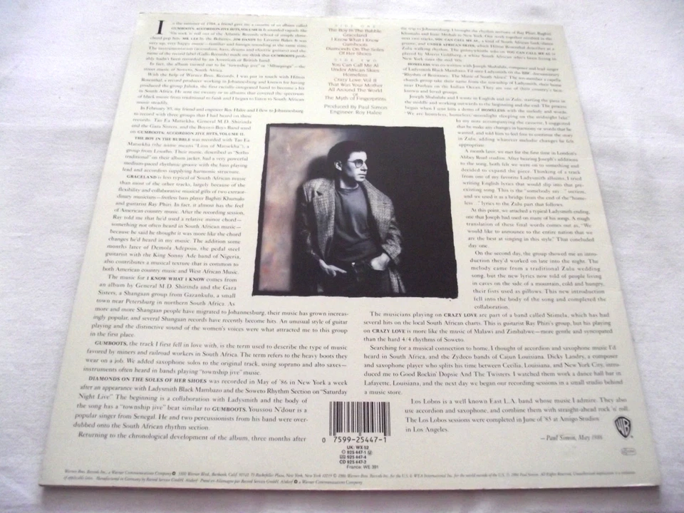 PAUL SIMON ~ GRACELAND ** 1986 EU WARNER BROS. LP - Image 2 of 3