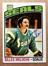 GILLES MELOCHE AUTOGRAPHED 1976-77 TOPPS HOCKEY CARD #36 CALIFORNIA GOLDEN SEALS