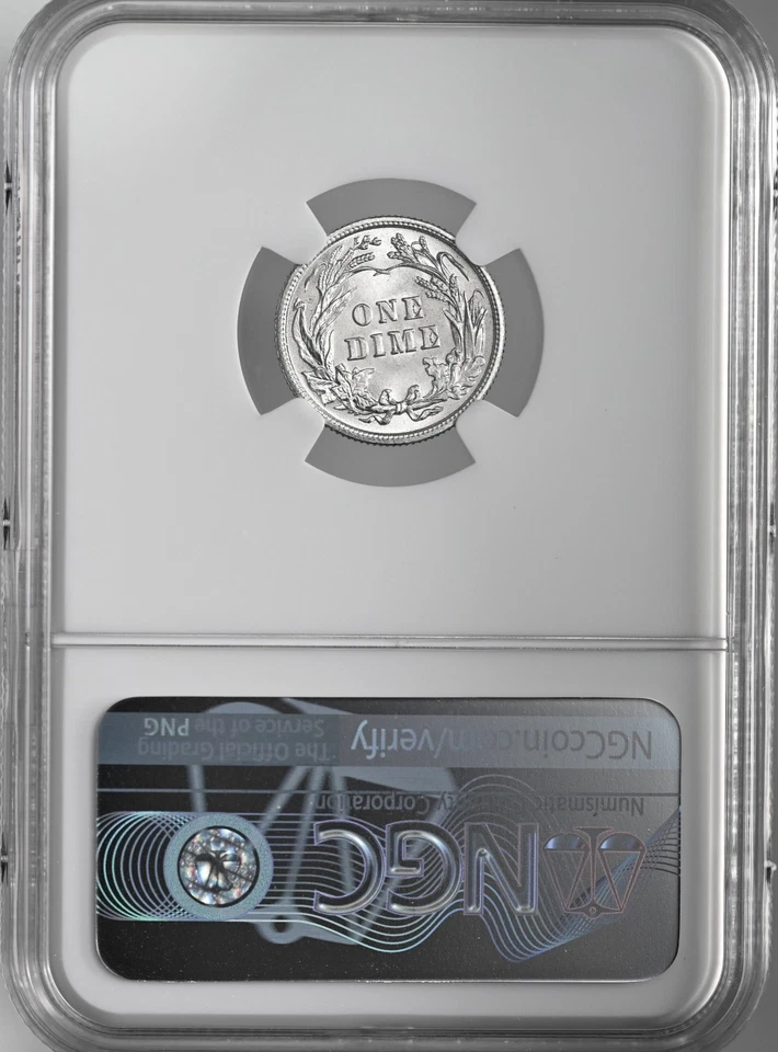 1906-P 10C BARBER СЕРЕБРЯНЫЙ ДЕСЯТИЦЕНТОВИК NGC UNC ДЕТАЛИ "OBV ПОЦАРАПАН" #8404753-011 - Изображение 4 из 4