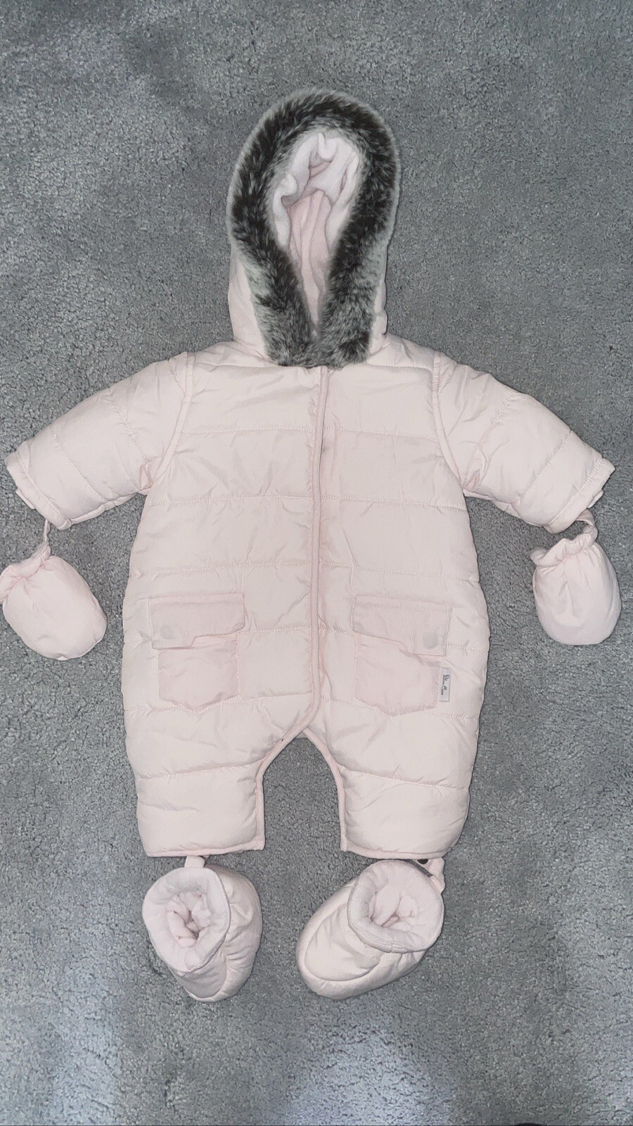 Silver cross Pink Quilted Pramsuit all in one (10lb) Newborn Size