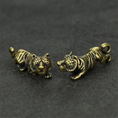 Solid Brass Tiger Statue Metal Animal Figurine Tea Pet Ornament Miniature Toy