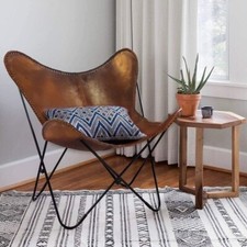 Silla de cuero marrón relax con brazo silla mariposa de cuero decoración del hogar acento de salón