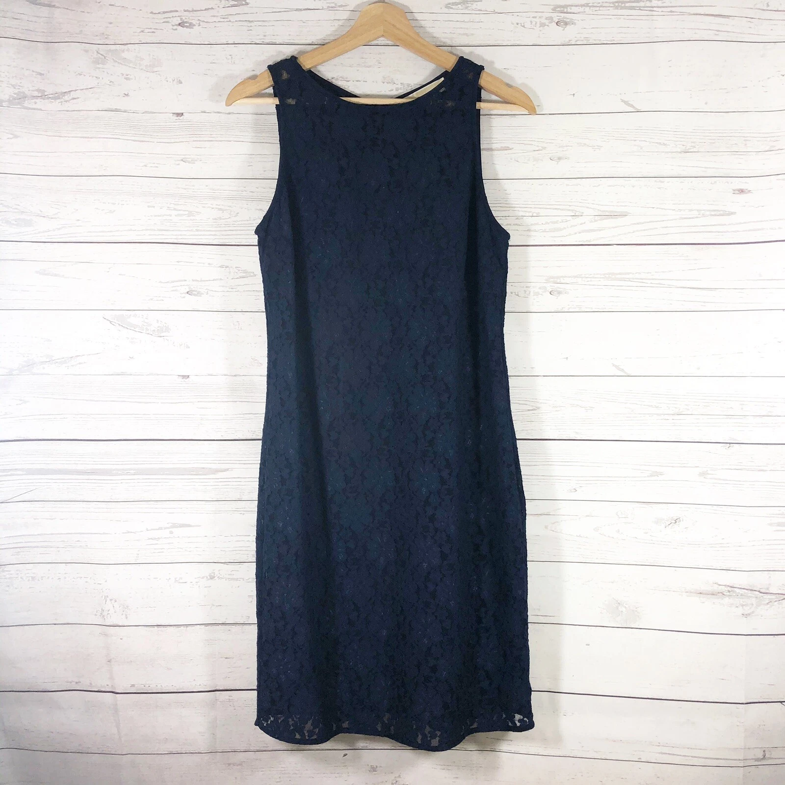 Abito tubino Michael Kors pizzo floreale senza maniche blu navy taglia 8 nuovo senza etichette