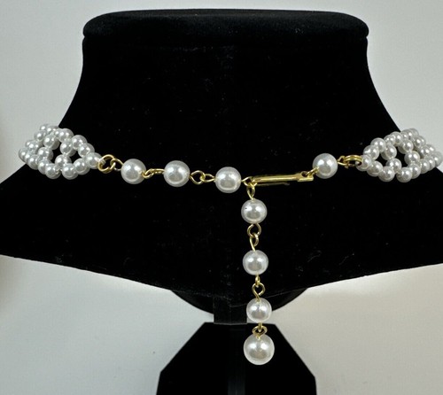 Vintage Faux Pearl Collar Necklace RBG Ivory Seed Beaded Lace Bib Necklace~19” - Picture 7 of 10
