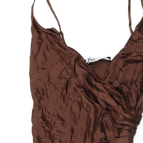 Zara Womens Brown Viscose Blend Mini Size S V-Neck Zip - Picture 9 of 10