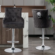 Large Velvet Bar Stool Heavy Duty Chrome Base Comfy Deep Button Swivel Chair