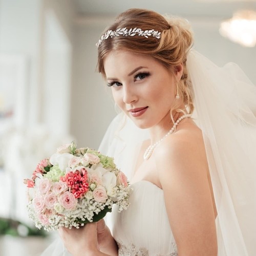 Bride Hair Vine Headband with Leaf Pearl Floral Design - Bridal Headpiece Jew... - Picture 3 of 8