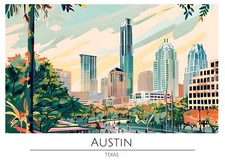Xtra Large Austin prints, A2 to A0, Austin Print, Austin Travel Print, Austin
