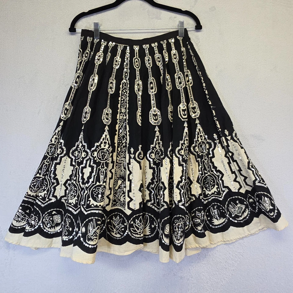 Falda Miss Me Dulce Mujer S Lentejuelas Negras Línea A Fluida Boho Festival Tribal Rodilla Foto 2 de 4