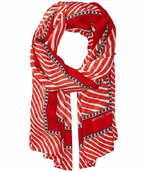 New Michael Kors Ribbon Waves Oblong Scarf in Sangria Orange