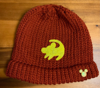 Burnt Orange Beanie with Disney Inspired Lion King Yellow Simba Felt Applique 