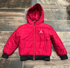 Jordan Jacket Youth Red Full Zip Puffer Coat Jumpman Spellout Kids Boys 4 5