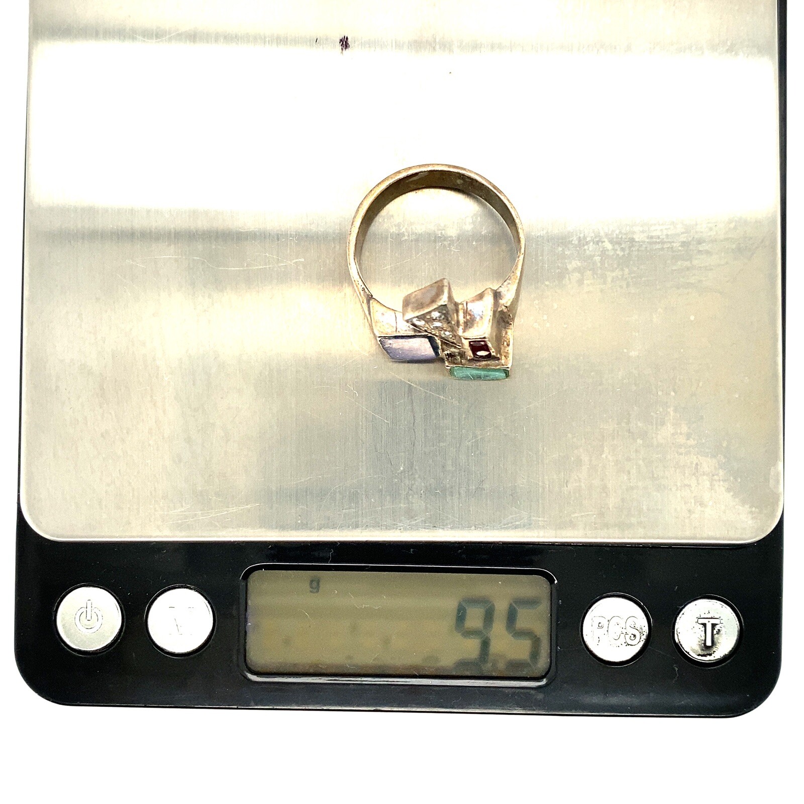 multi stone sterling silver diamond Ruby ring siz… - image 6