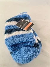 New Blue Striped Fuzzy Spa Relaxation Soft & Cozy Footies Lotion Chenille Socks